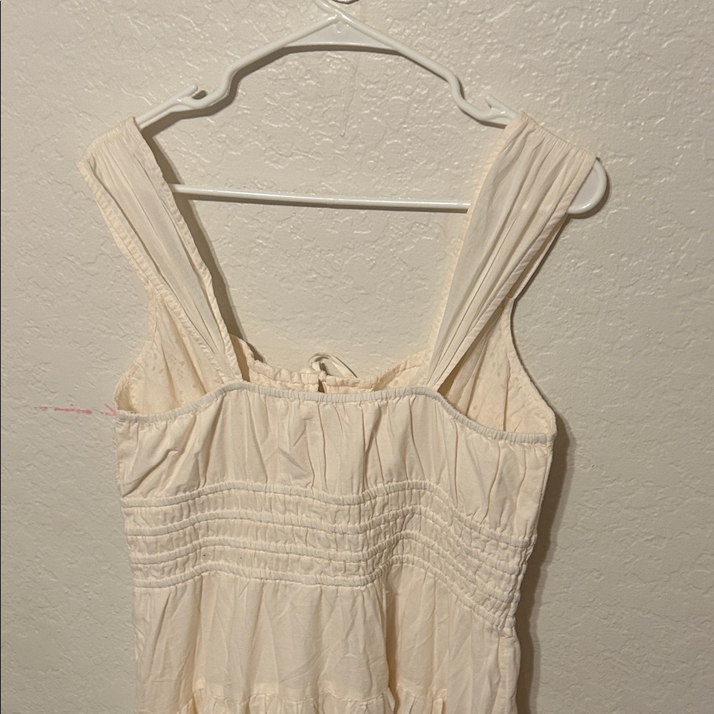 🎒LUCKY BRAND Light Cream Eyelet Midi Dress with Smocked Back size L GUC - Picture 6 of 16